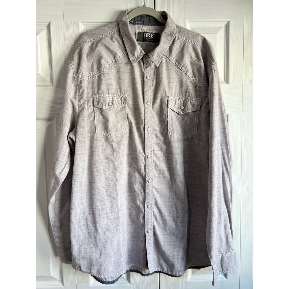 BKE Athletic Fit Men's Long Sleeve Size  XXXL Snap Flip Cuff Light Gray Western
